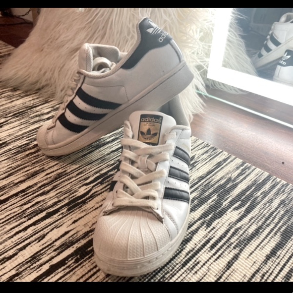 Women 9 Adidas LIMITED EDITION White Black & Gold. Adidas sneakers